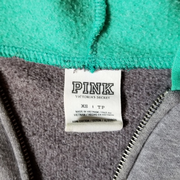 Vintage Pink Zip Up Green and Grey Hoodie - Picture 3 of 3